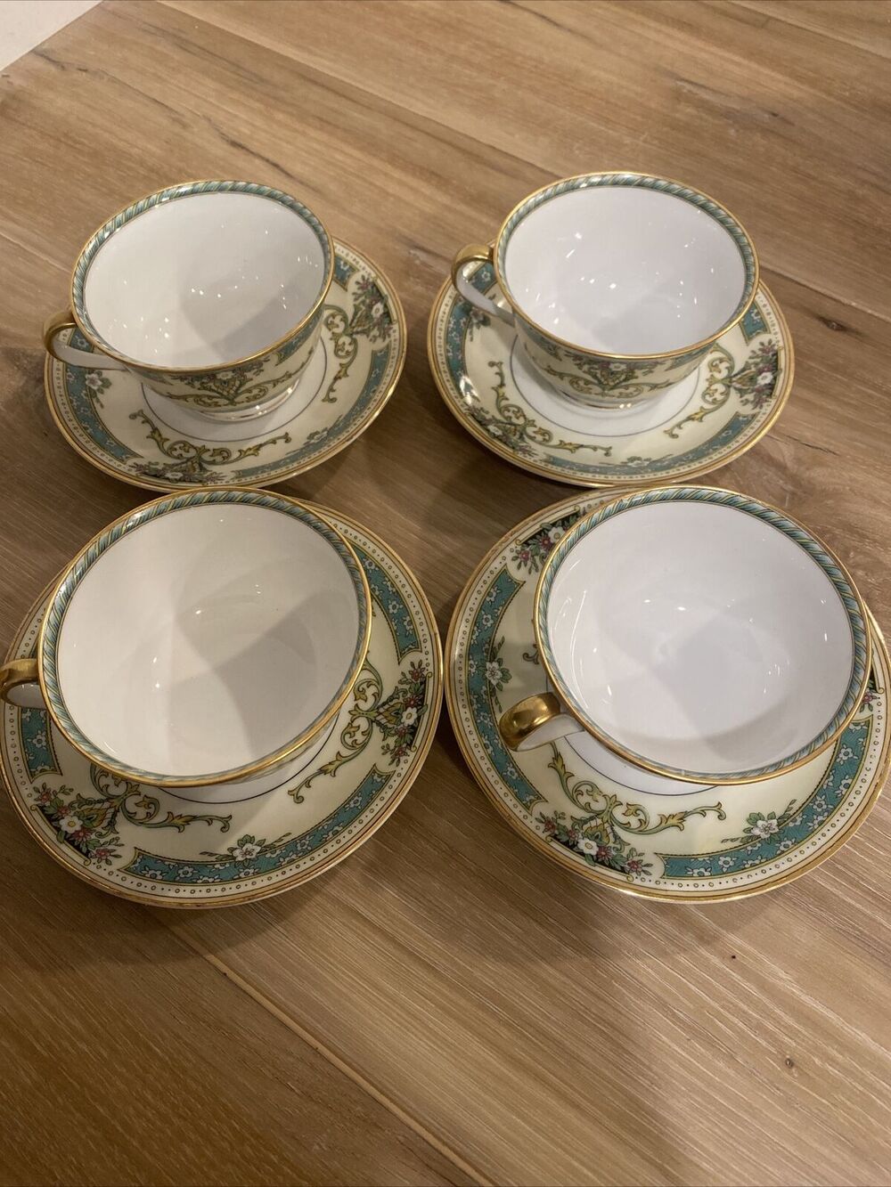 Noritake Beauvais Cup & Saucer Set Of 4 Fine China Gold Rim Made In Japan Coffee